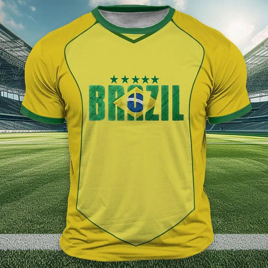 Brazil Flag Print T Shirt For Men Outdoor Sports Short Sleeve All Season Gifts