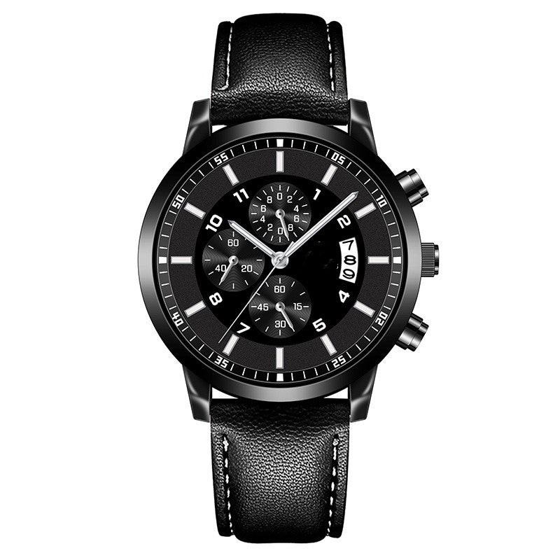 Men's alloy quartz watch with luminous dial and calendar display from R&G Boutique, suitable for business attire.