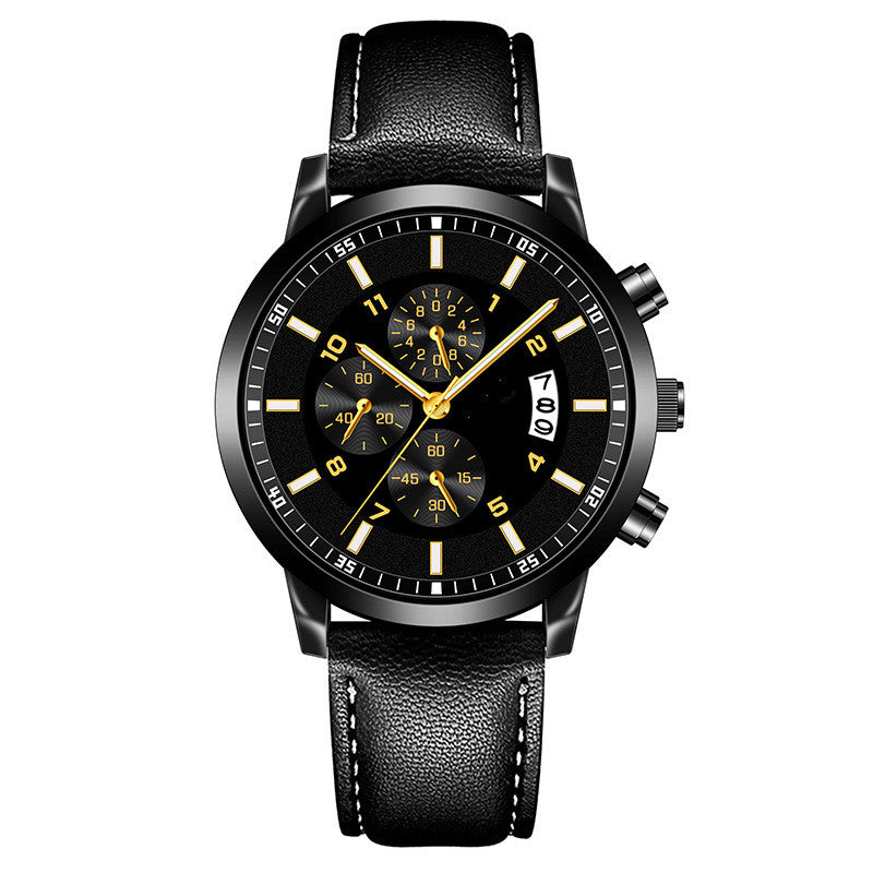 Men's R&G Boutique alloy quartz watch with luminous dial and calendar display, stylish business accessory with a sleek design.