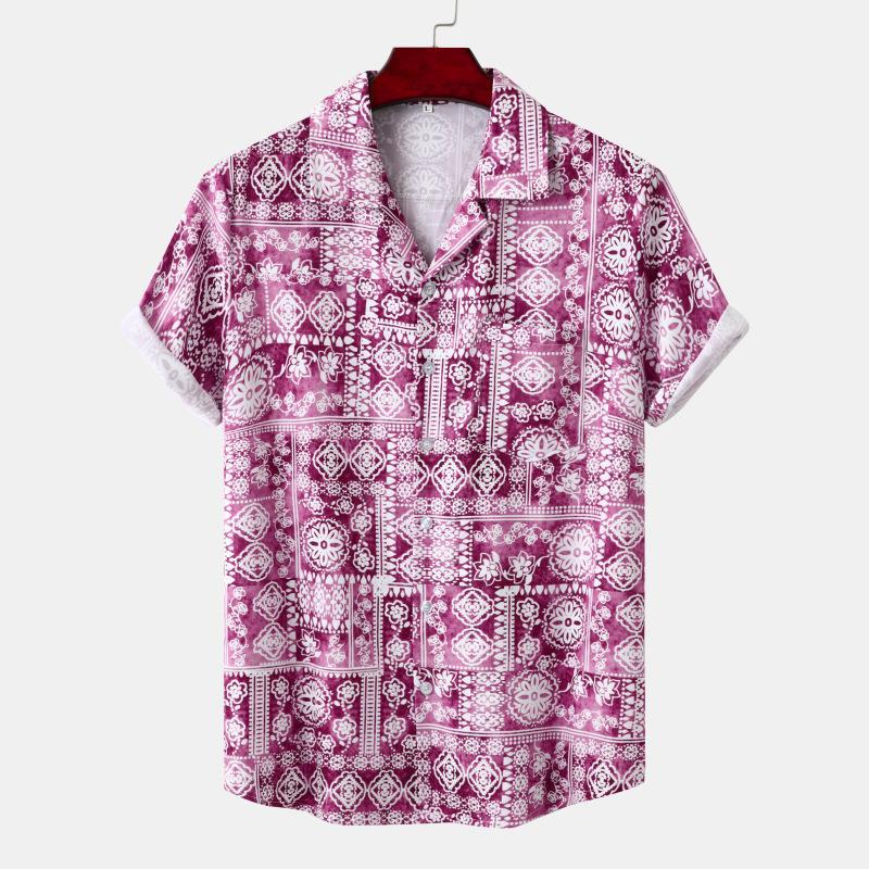 Men's vintage print short sleeve shirt from R&G Boutique featuring retro-inspired design and classic fit.