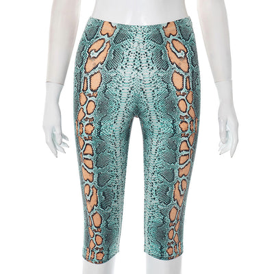Women's Sexy Python Print Fitted Straight Leg Biker Shorts Pants