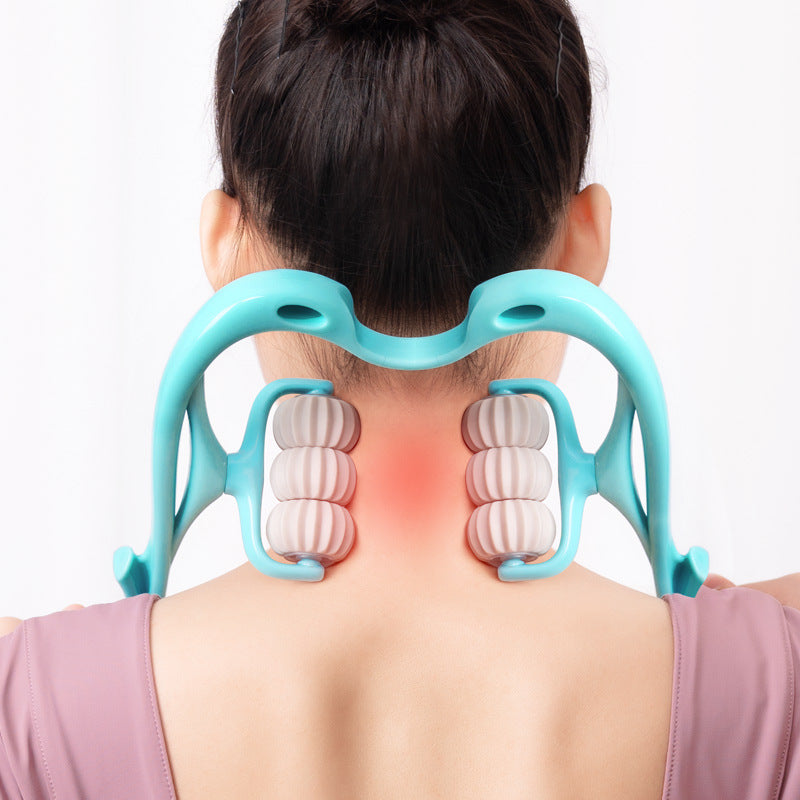 R&G Boutique six-wheel manual neck massager with pain relief rollers, compact and ergonomic for soothing neck massage.