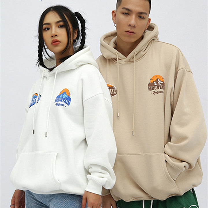 New Mountain Foam Print Loose Hoodie Men's