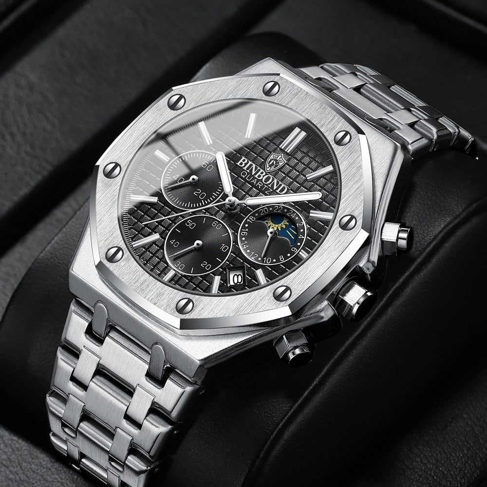 Men's multi-function sports watch by R&G Boutique with digital display, multiple features, and sporty black strap.