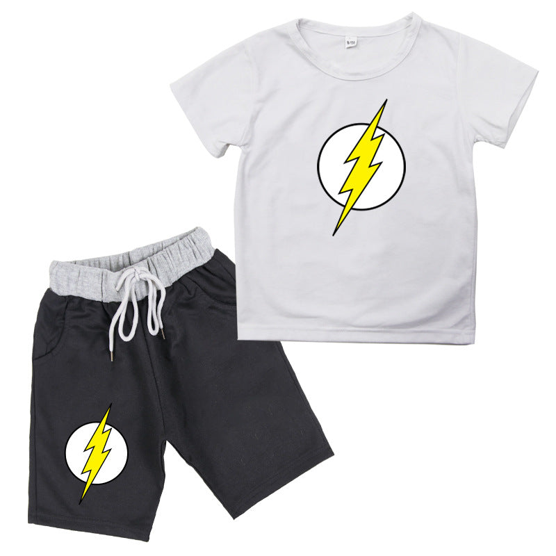 Kids' cotton short-sleeved T-shirt and shorts set with flash print design by R&G Boutique, perfect for casual wear.