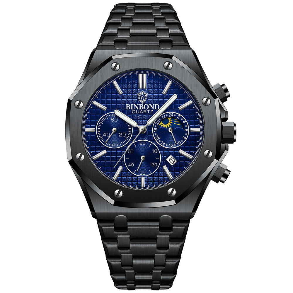 R&G Boutique men's multi-function sports watch showing digital display, black strap, and water-resistant features.