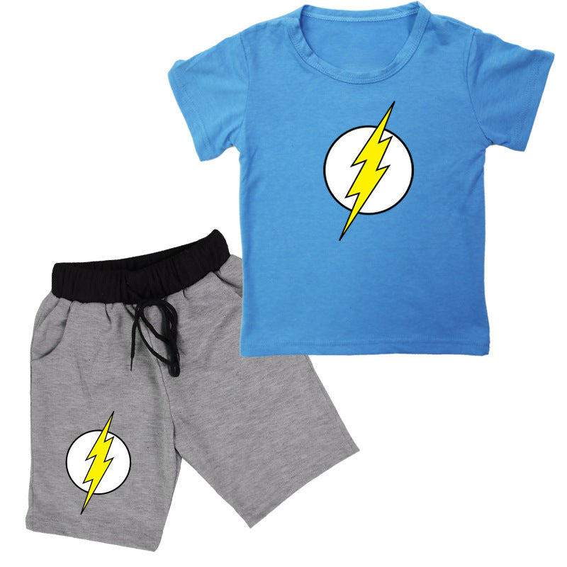 Kids' cotton T-shirt and shorts set with flash print design by R&G Boutique, featuring short sleeves and a comfortable fit.