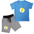 Kids' cotton T-shirt and shorts set with flash print design by R&G Boutique, featuring short sleeves and a comfortable fit.