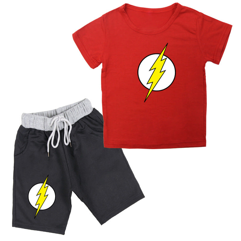 Bright flash print cotton T-shirt and shorts kids' suit by R&G Boutique, featuring short sleeves and comfortable fabric.