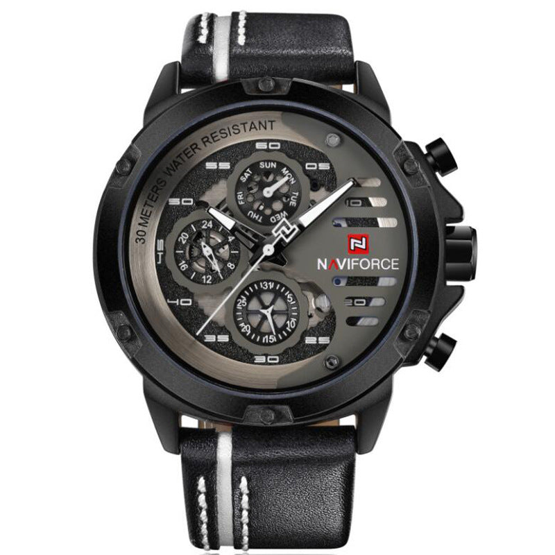 R&G Boutique multifunctional quartz belt watch with round dial and leather strap, stylish accessory for everyday wear