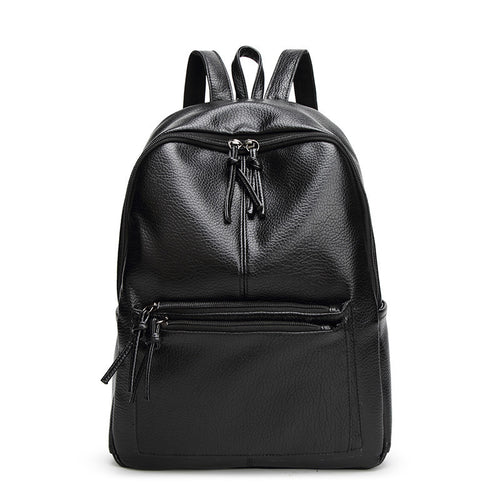 Leather women's backpack bag from R&G Boutique featuring a simple, stylish design with adjustable straps and multiple compartments.