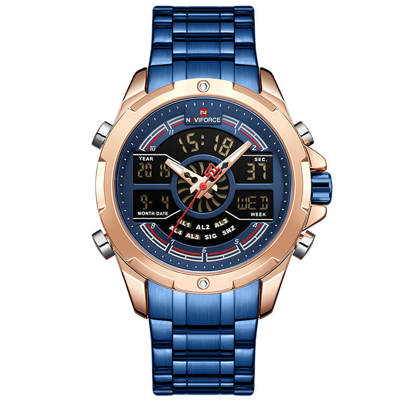 Black multifunctional sports and leisure men's watch by R&G Boutique with digital display and sporty design.