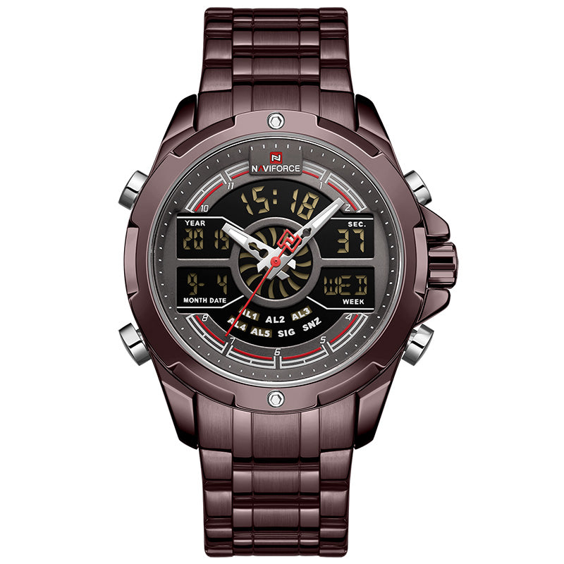 Men's multifunctional sports and leisure watch by R&G Boutique, featuring a round dial with digital and analog displays.