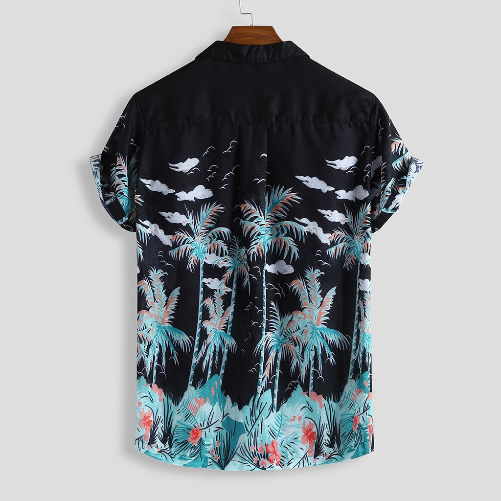 Men's loose-fit print short sleeve shirt from R&G Boutique featuring a casual, stylish design.