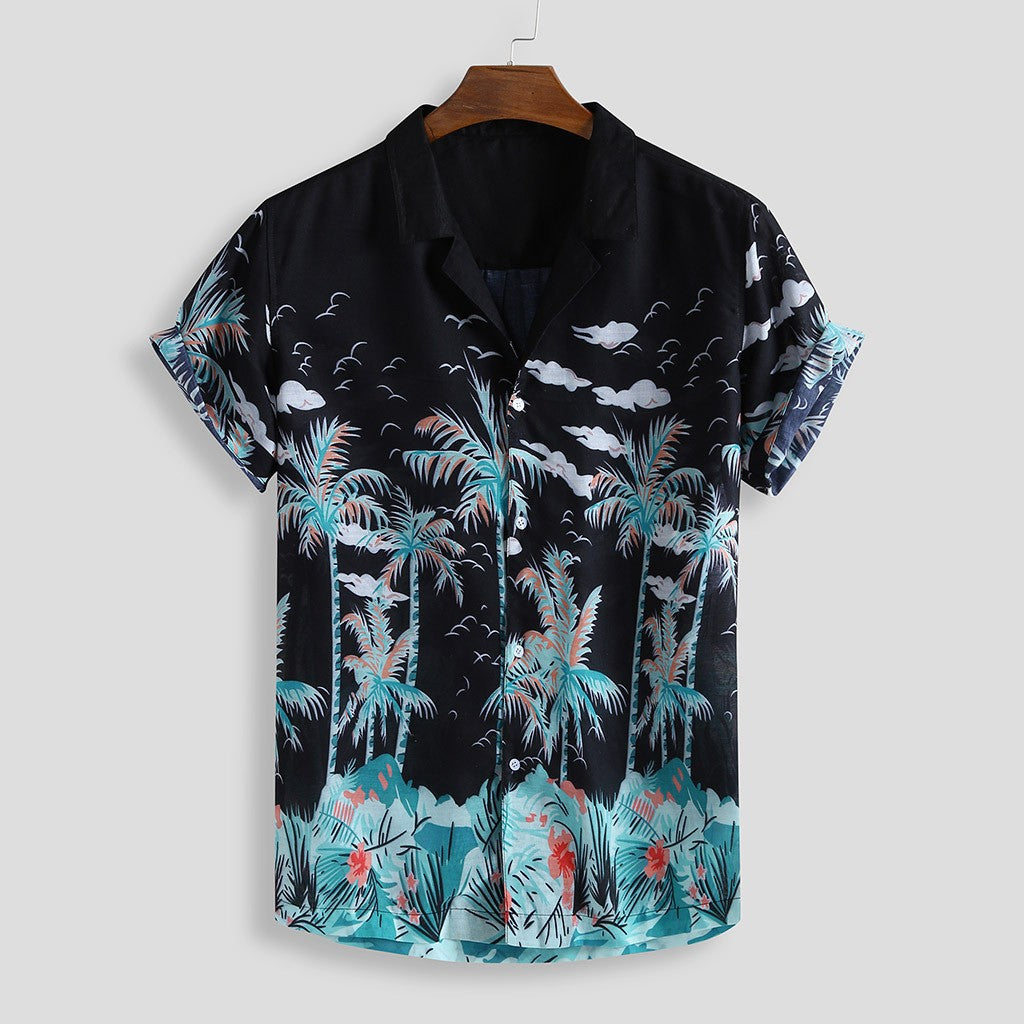 Men's loose-fit short sleeve shirt with colorful print from R&G Boutique, casual fashion top with relaxed fit and vibrant design.