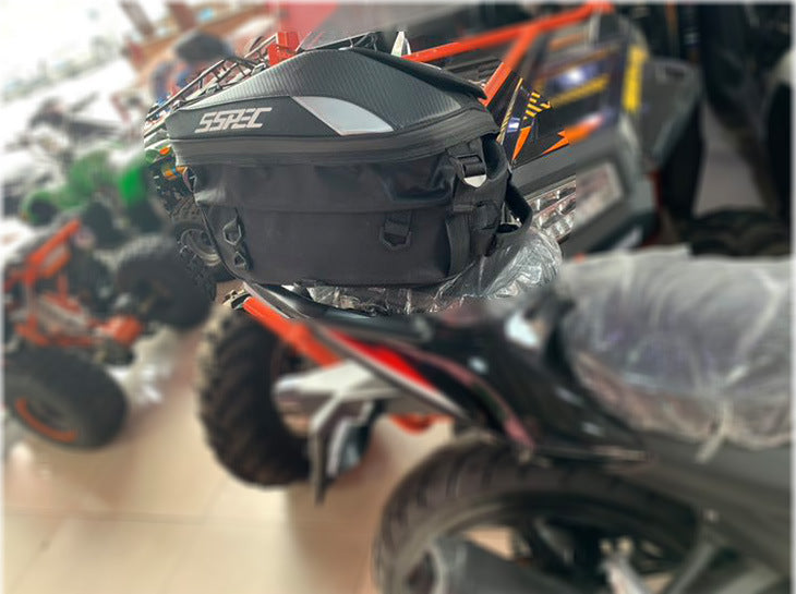 Waterproof R&G Boutique motorcycle backpack and touring luggage bag with racing storage compartments for motorbike riding.