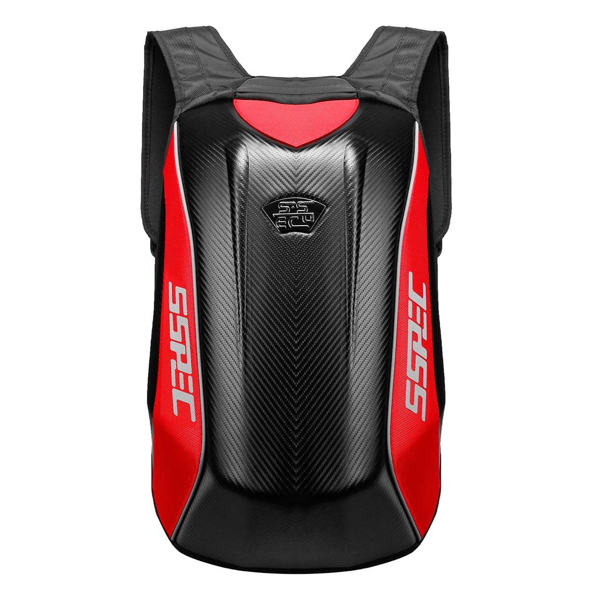 Waterproof R&G Boutique motorbike backpack riding racing storage bag with multiple compartments and adjustable straps.