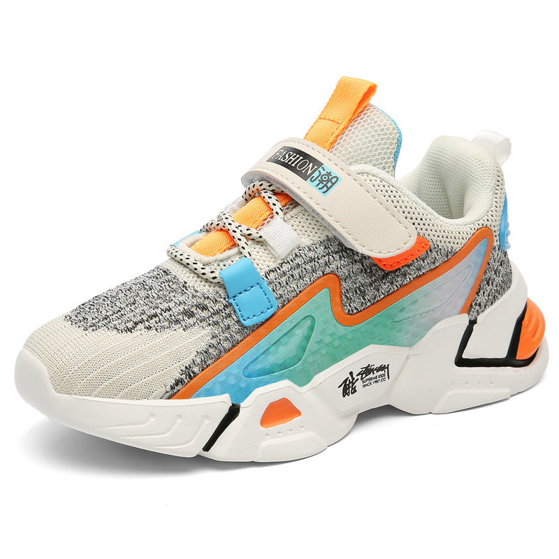 Children's flying knit sneakers for boys by R&G Boutique, casual boys' sneakers with colorful knit design and comfortable fit.