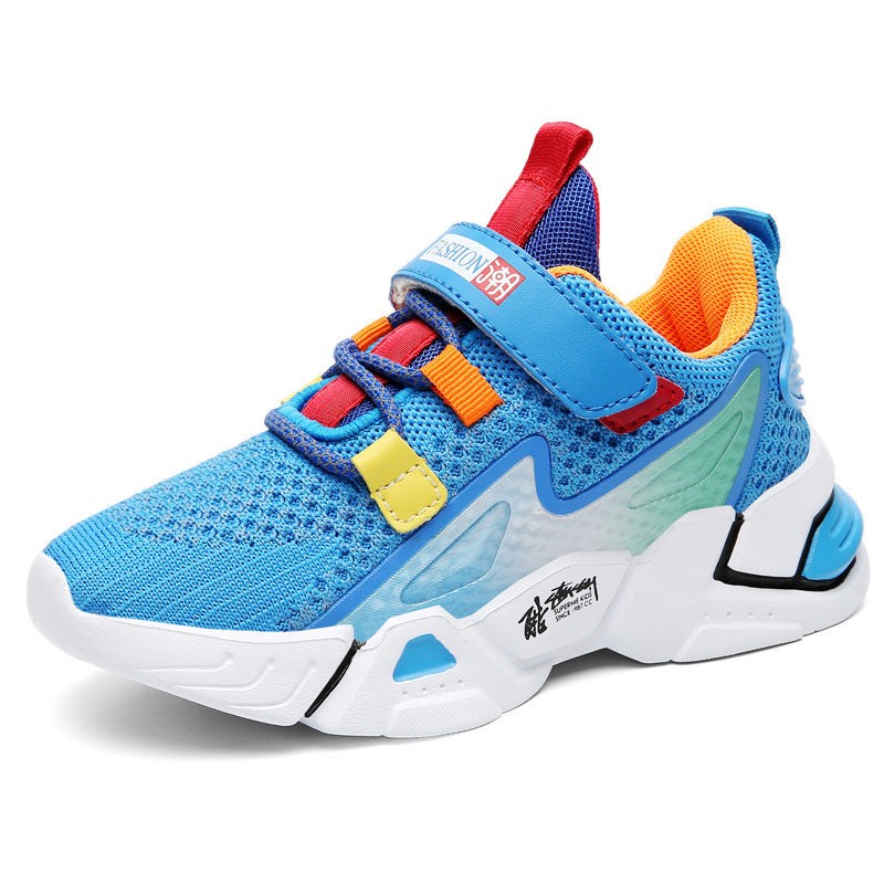 Children's flying knit sneakers for boys, casual R&G Boutique sneakers with colorful design and comfortable fit.