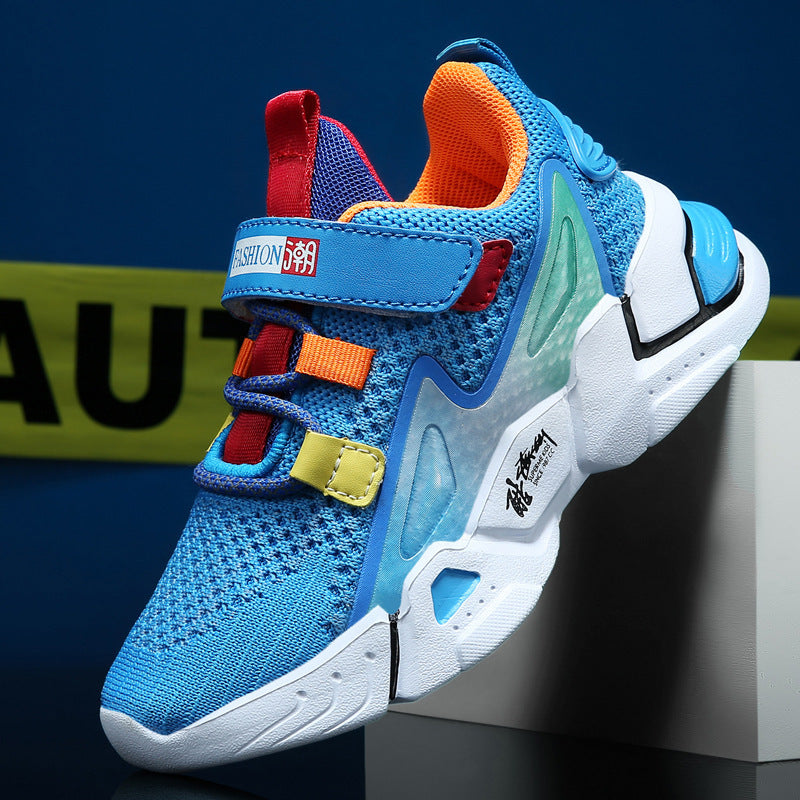 Children's R&G Boutique flying knit sneakers for boys, casual shoes with colorful design and comfortable fit.