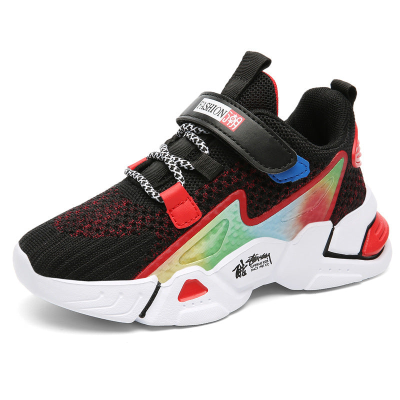 Children's flying knit sneakers for boys by R&G Boutique, featuring casual design and breathable knit material.