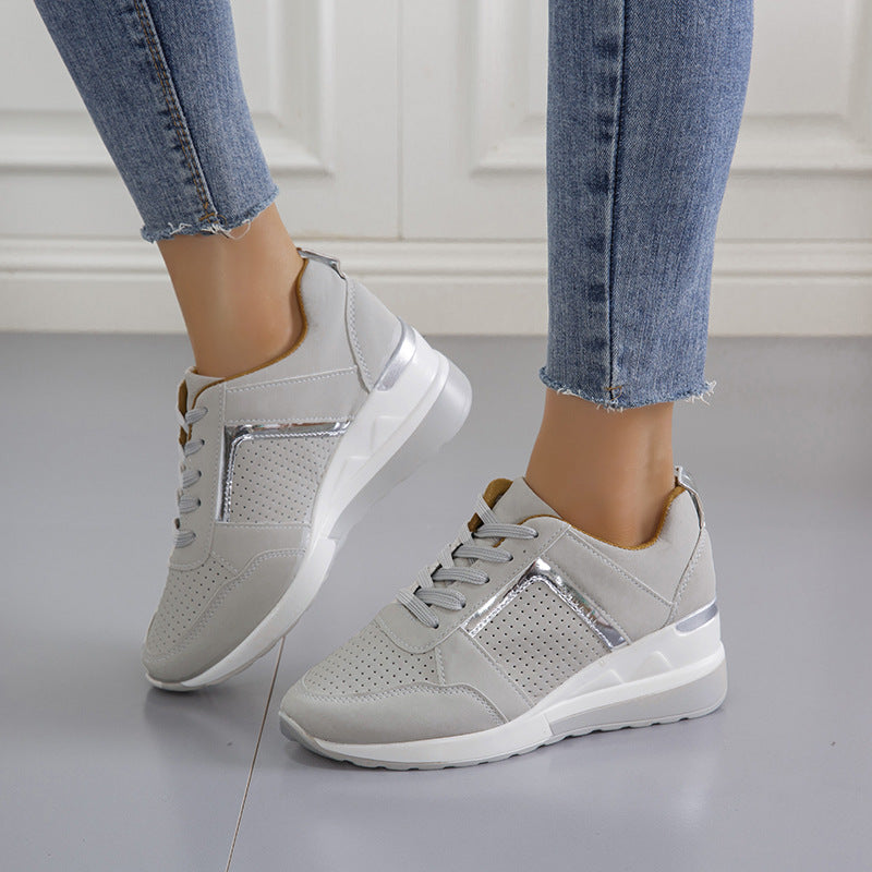 R&G Boutique platform wedge sneakers with lace-up design, casual mesh shoes with a chunky heel and stylish comfort.