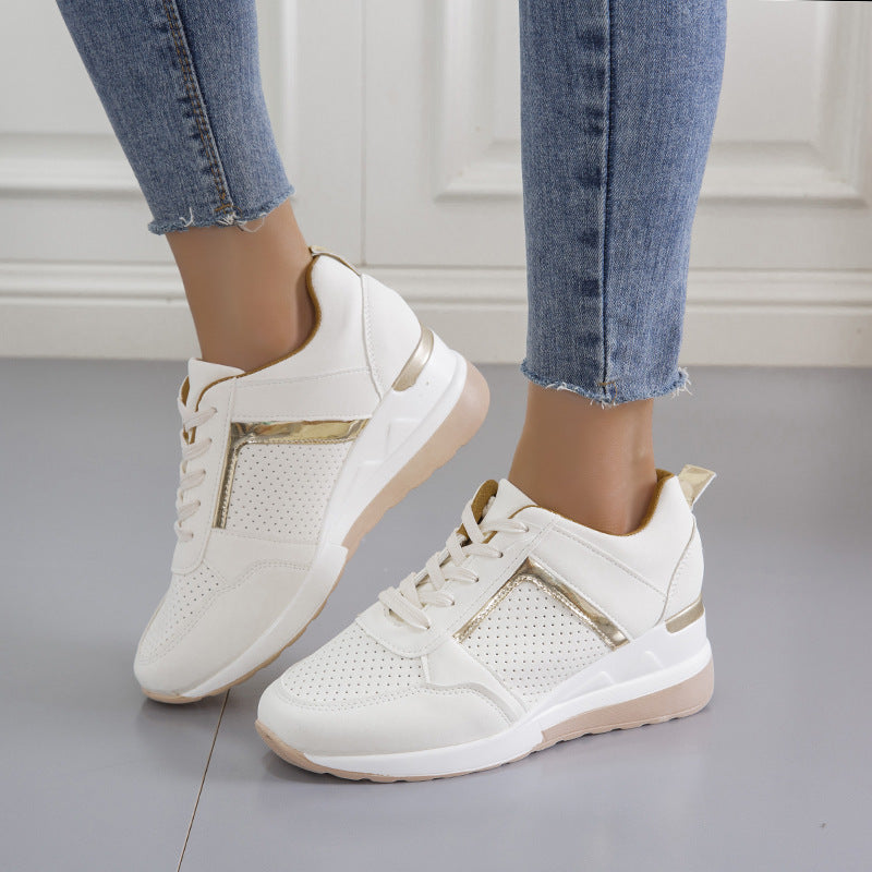 R&G Boutique platform wedge sneakers with casual lace-up design and breathable mesh material, stylish and comfortable footwear.