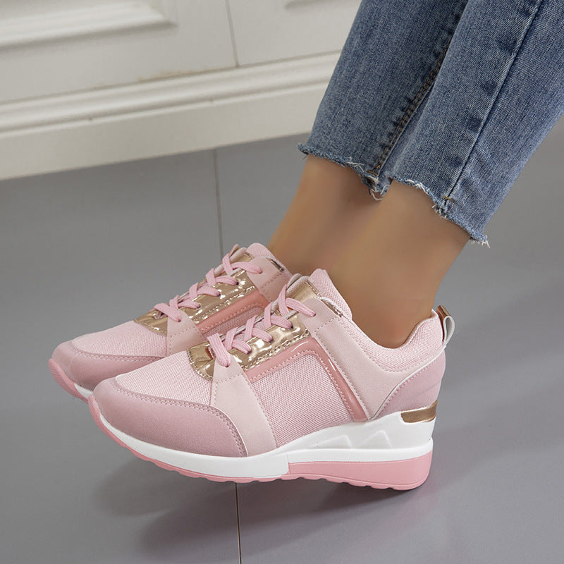 R&G Boutique platform wedge heel casual lace-up mesh sneakers, stylish and comfortable for everyday wear.