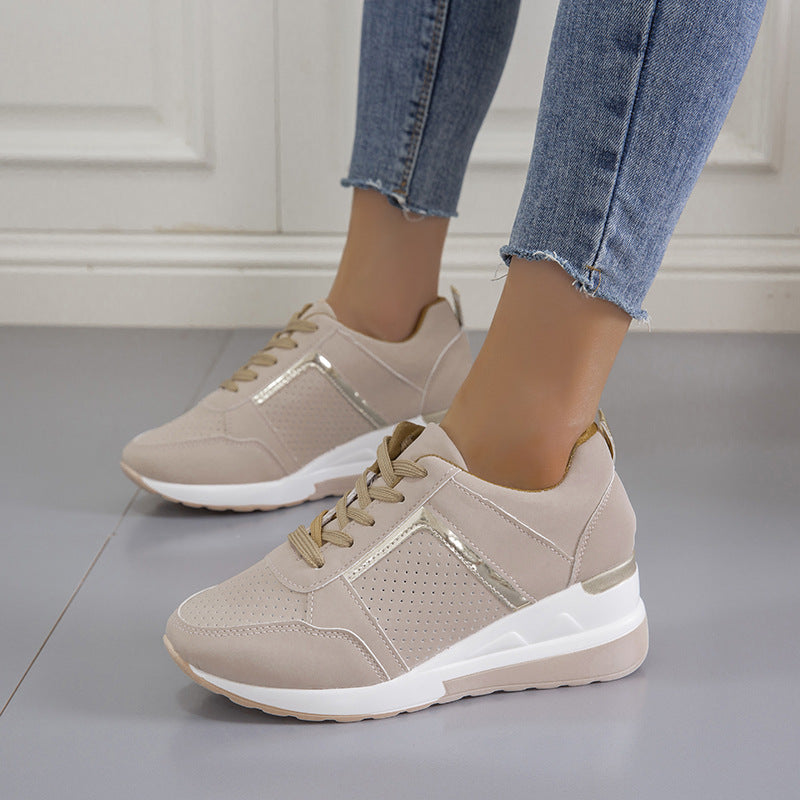 R&G Boutique casual lace-up mesh sneakers with platform wedge heel and sporty design, perfect for everyday wear.