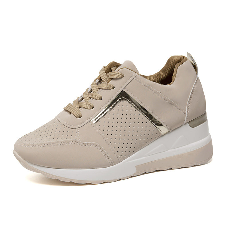 R&G Boutique platform wedge heel casual sneakers with lace-up design and breathable mesh material, ideal for everyday wear.