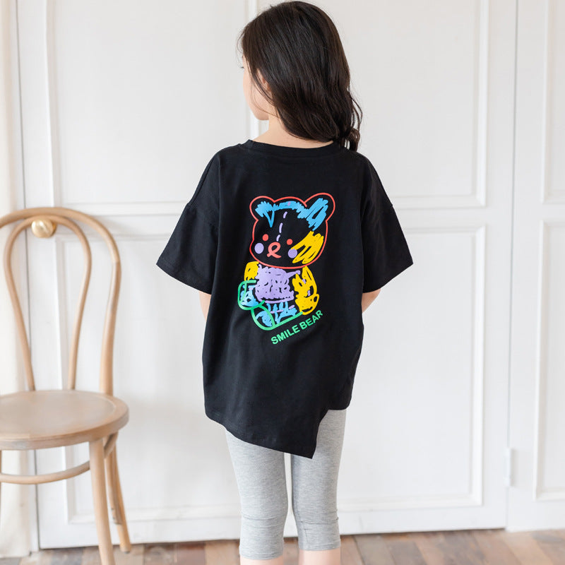 Cartoon irregular short-sleeved top for big kids by R&G Boutique, featuring a trendy, playful design in soft fabric.