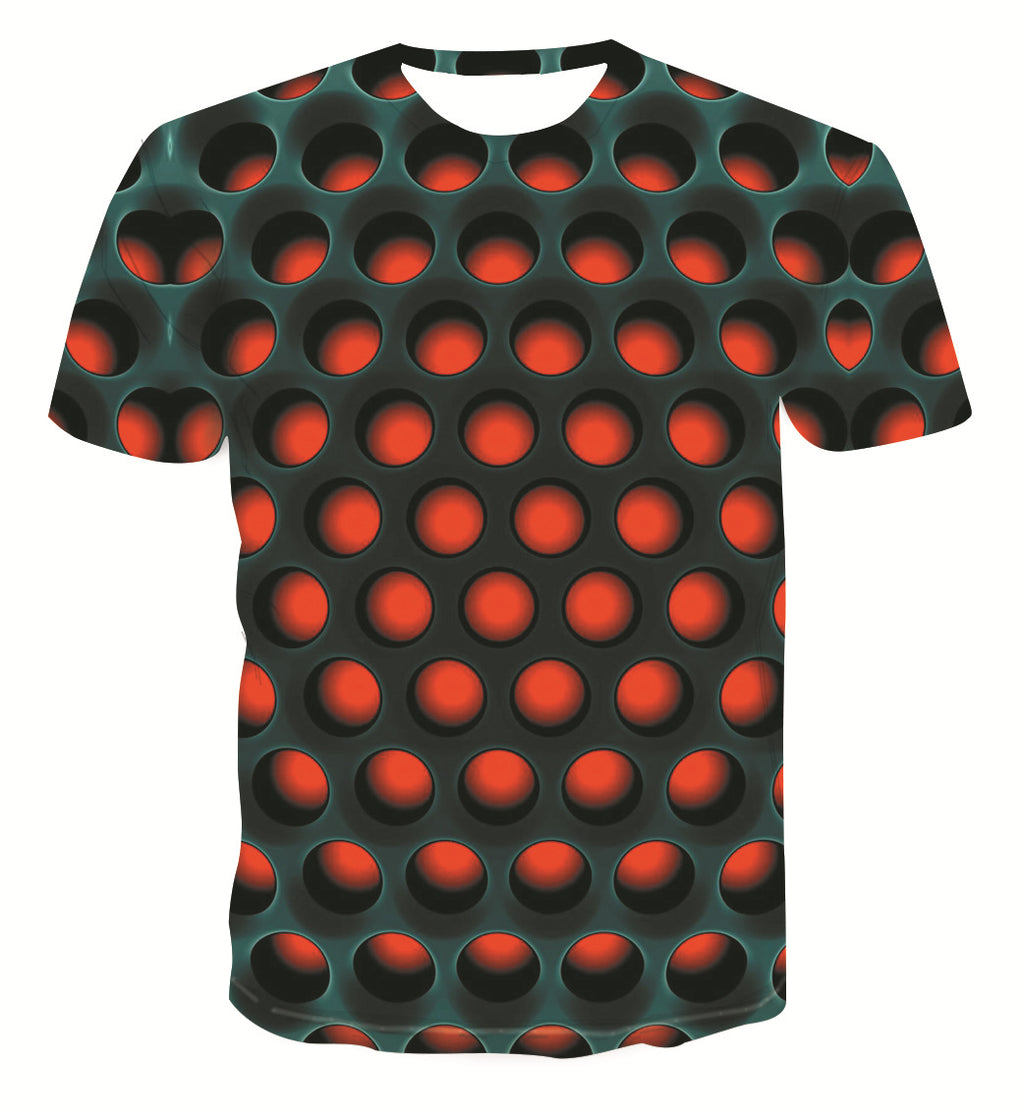 3D digital print T-shirt by R&G Boutique featuring vibrant geometric design on front, made from soft fabric.