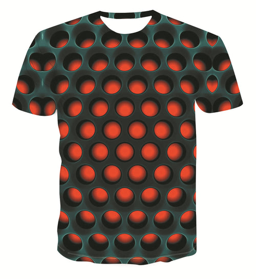 3D digital print T-shirt by R&G Boutique featuring vibrant geometric design on front, made from soft fabric.