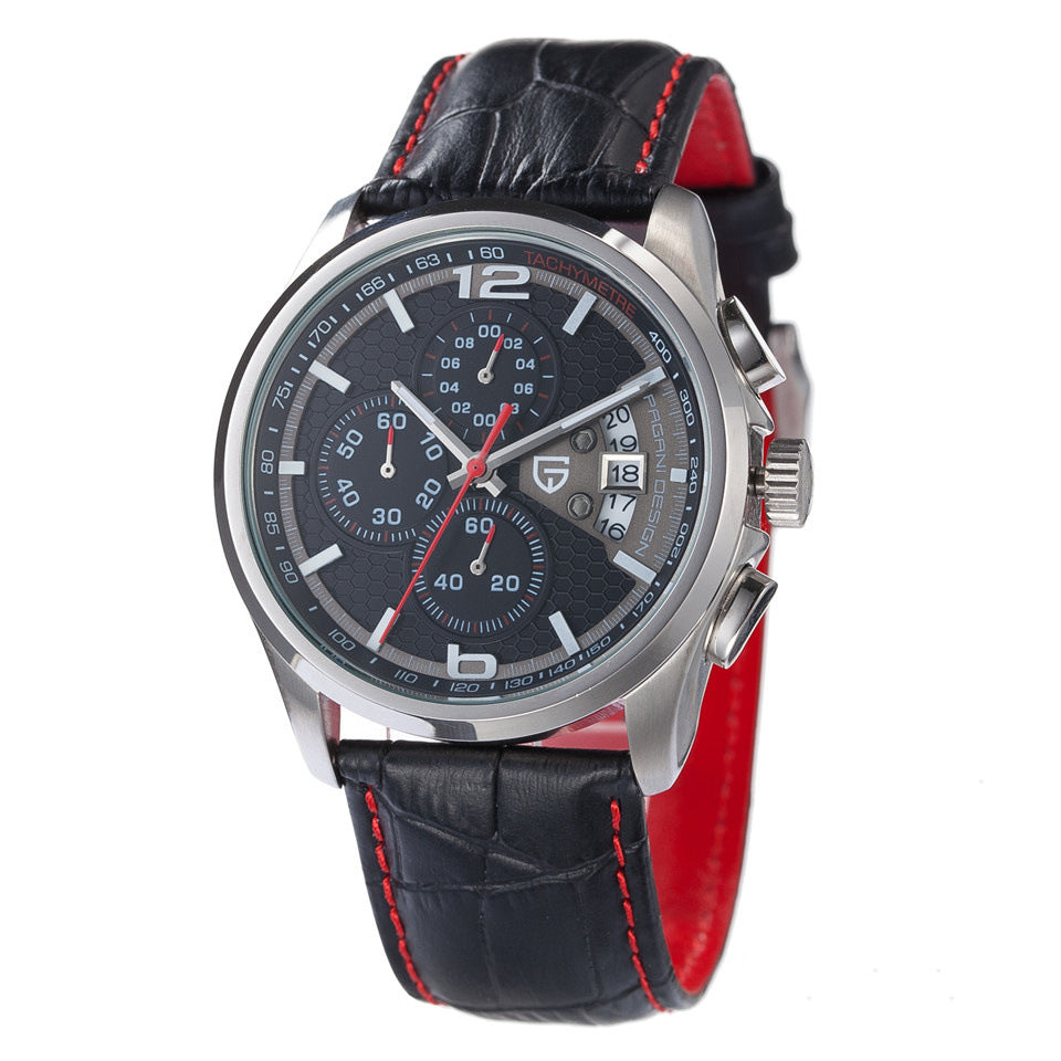 Multifunctional men's sports watch by R&G Boutique showing a digital and analog display with a black strap.