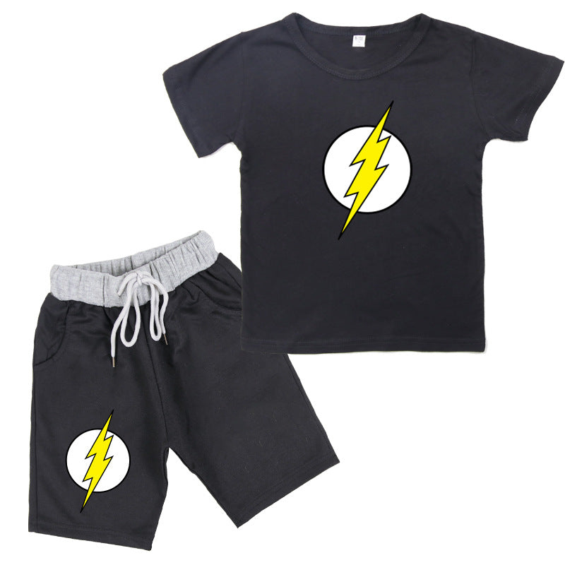 Kids' flash print cotton short-sleeved T-shirt and shorts set by R&G Boutique, featuring colorful design and comfortable fit.