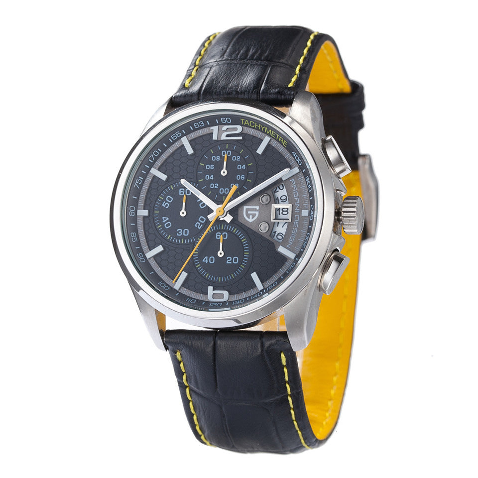 Black multifunctional men's sports watch by R&G Boutique with digital display and adjustable strap.