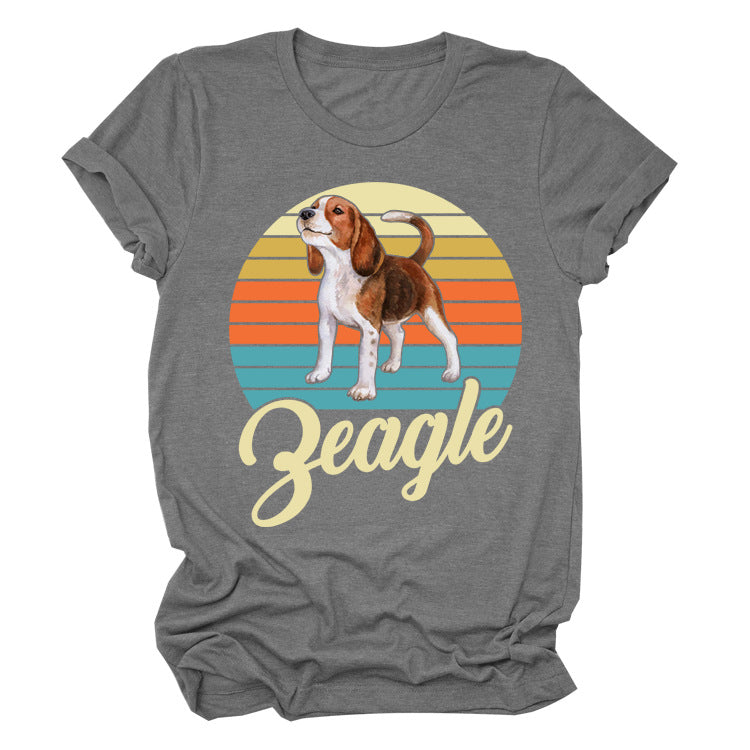 Little Hound print short sleeve T-shirt from R&G Boutique featuring a playful dog design on lightweight fabric.