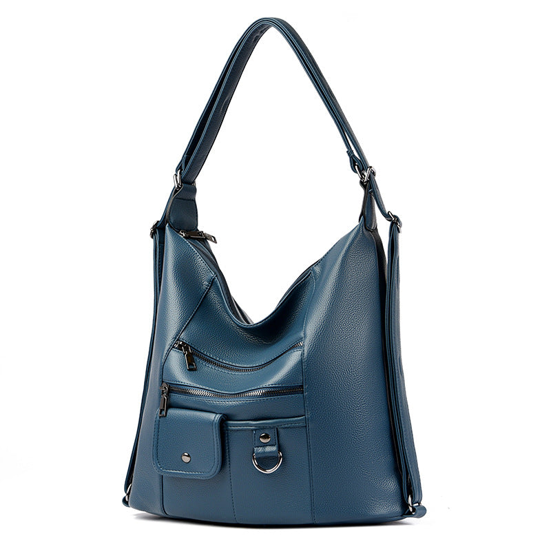 R&G Boutique casual women's crossbody bag with one shoulder strap and versatile design, shown in black fabric with gold accents.