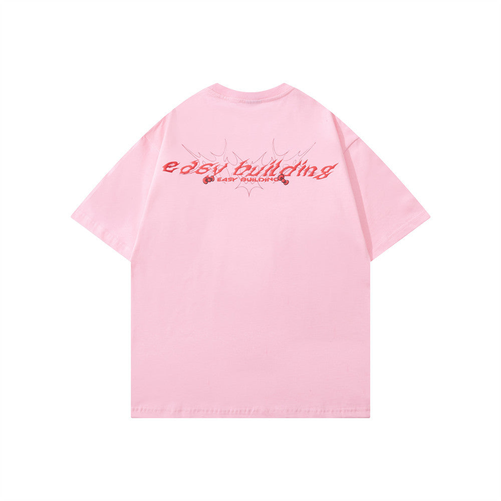 Letter print short-sleeve heavy cotton t-shirt from R&G Boutique, showcasing a casual design with bold letter graphics.