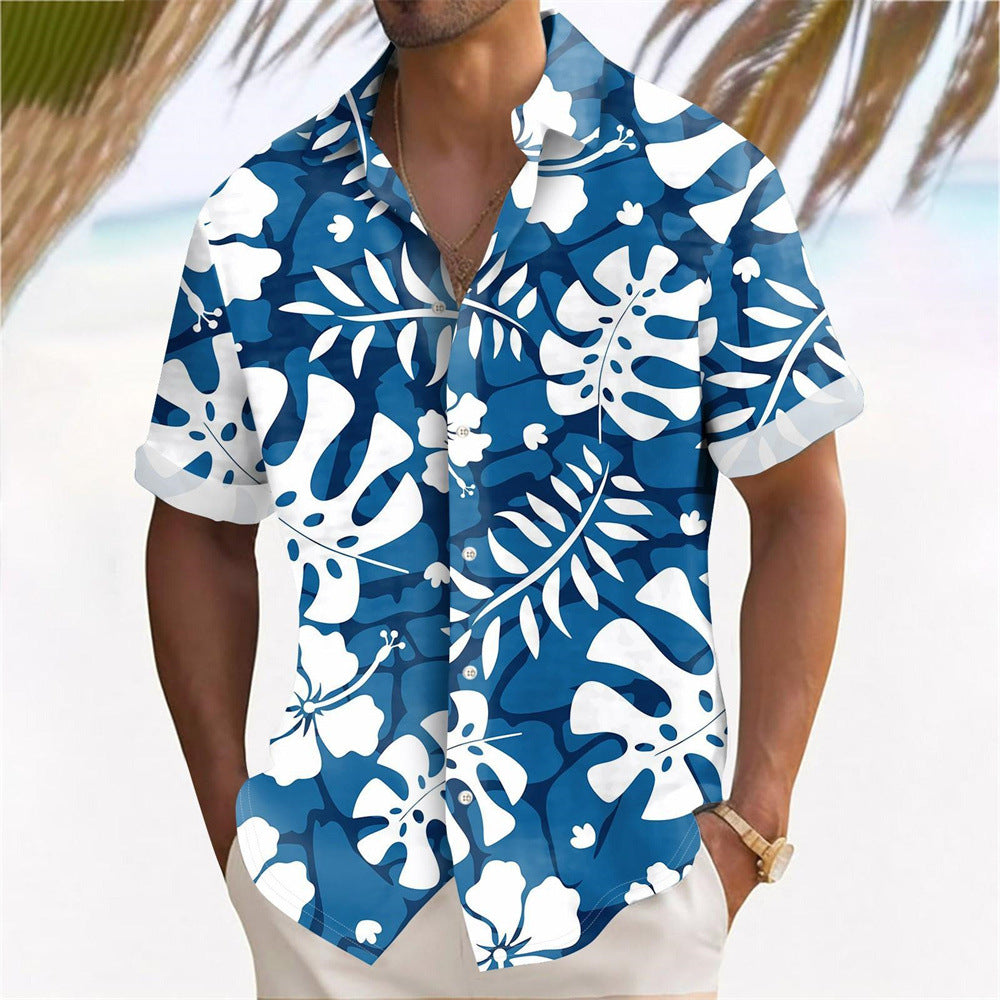 Hawaii Beach men's casual print shirt featuring tropical floral design by R&G Boutique, lightweight and comfortable for summer wear.