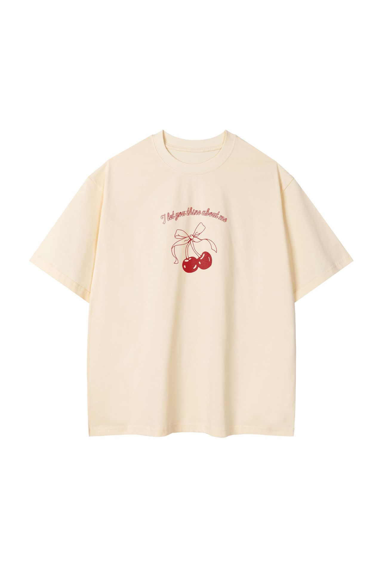Cherry print loose round neck short sleeve top by R&G Boutique, casual style with vibrant cherry pattern and relaxed fit.
