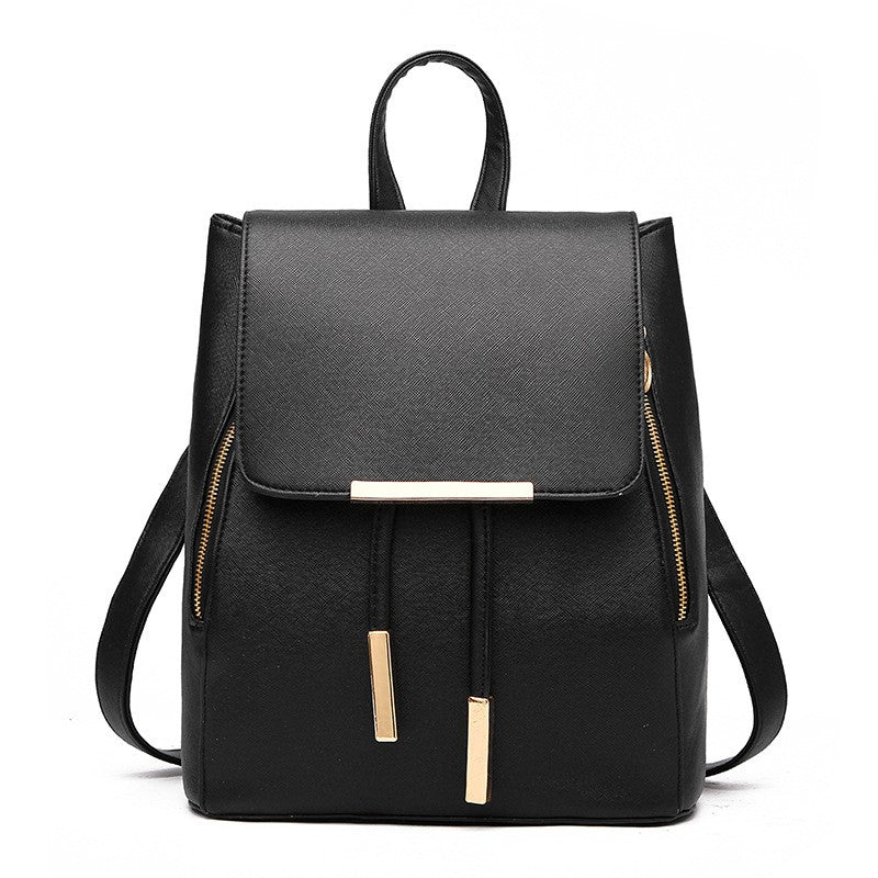 New School Women’s fashion backpack by R&G Boutique, stylish black leather-look bag with multiple compartments and adjustable straps.