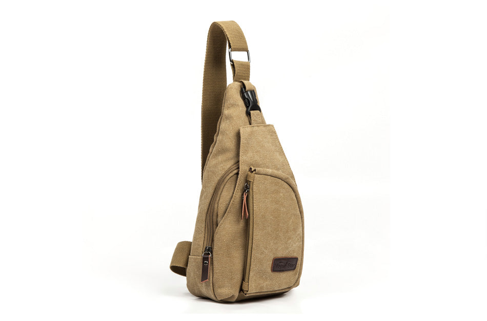 Casual men's chest pack canvas crossbody bag with shoulder strap, compact and versatile handbag by R&G Boutique.