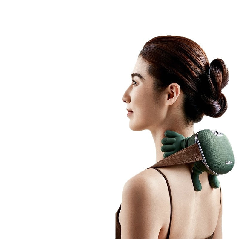 Wireless electric neck and shoulder muscle massager by R&G Boutique, showing soft, ergonomic design for pain relief and muscle relaxation.