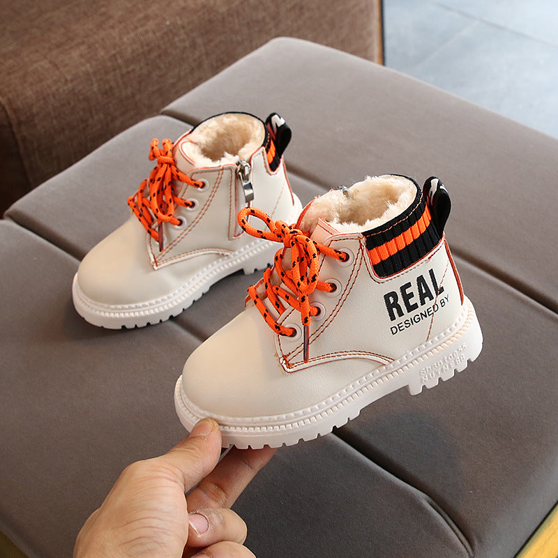 Kids' cotton Martin boots by R&G Boutique with warm lining and side zipper, featuring a stylish, durable design for children.