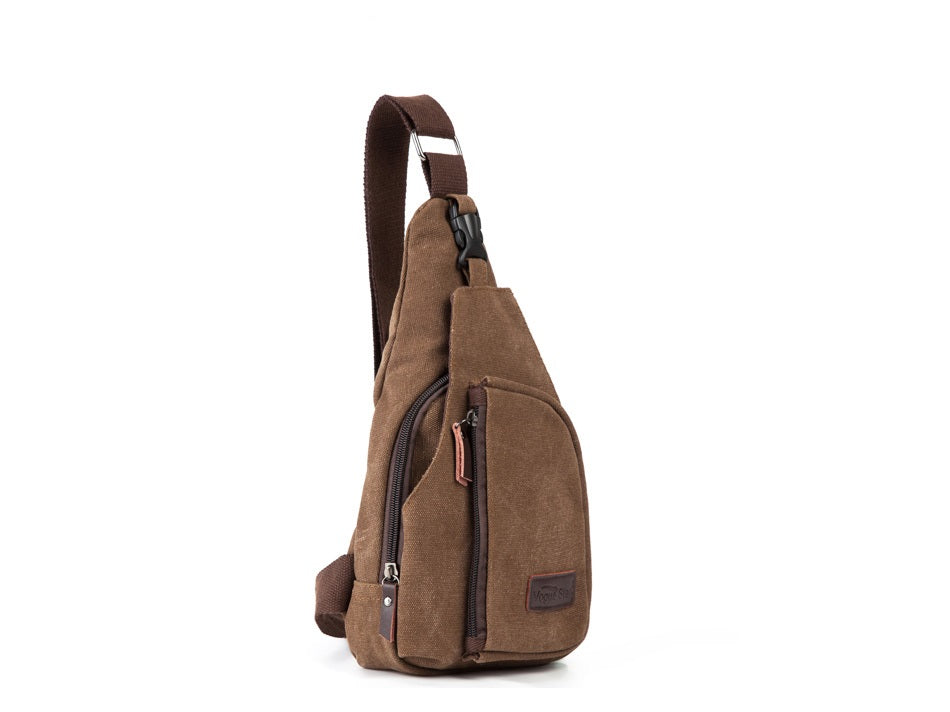 Casual men's canvas chest pack with crossbody strap and shoulder handle, designed by R&G Boutique, featuring a practical and stylish bag.