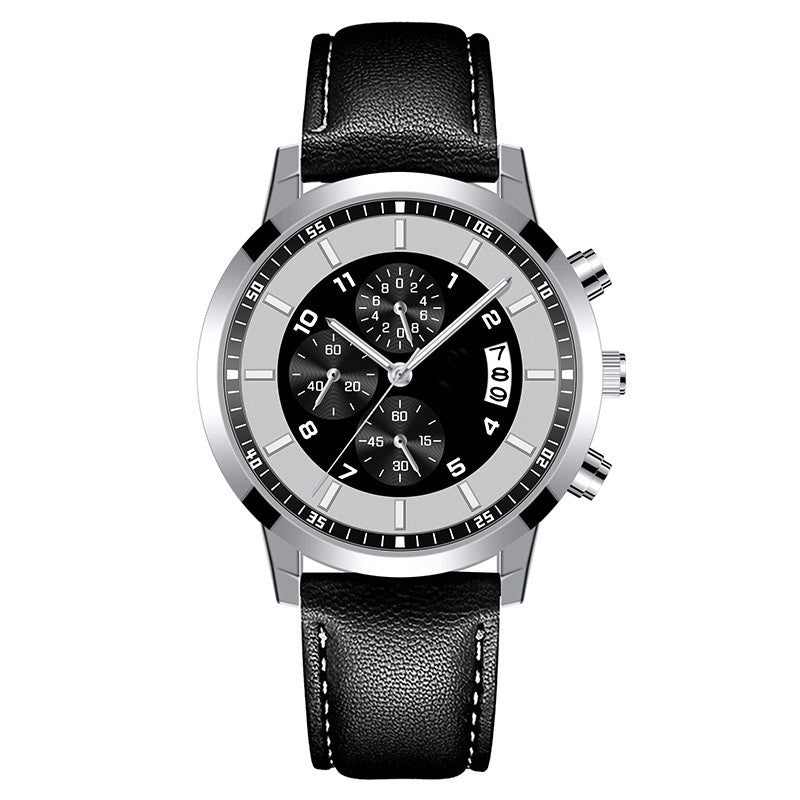 Men's R&G Boutique alloy quartz watch with luminous dial and calendar features, stylish business timepiece with silver finish.