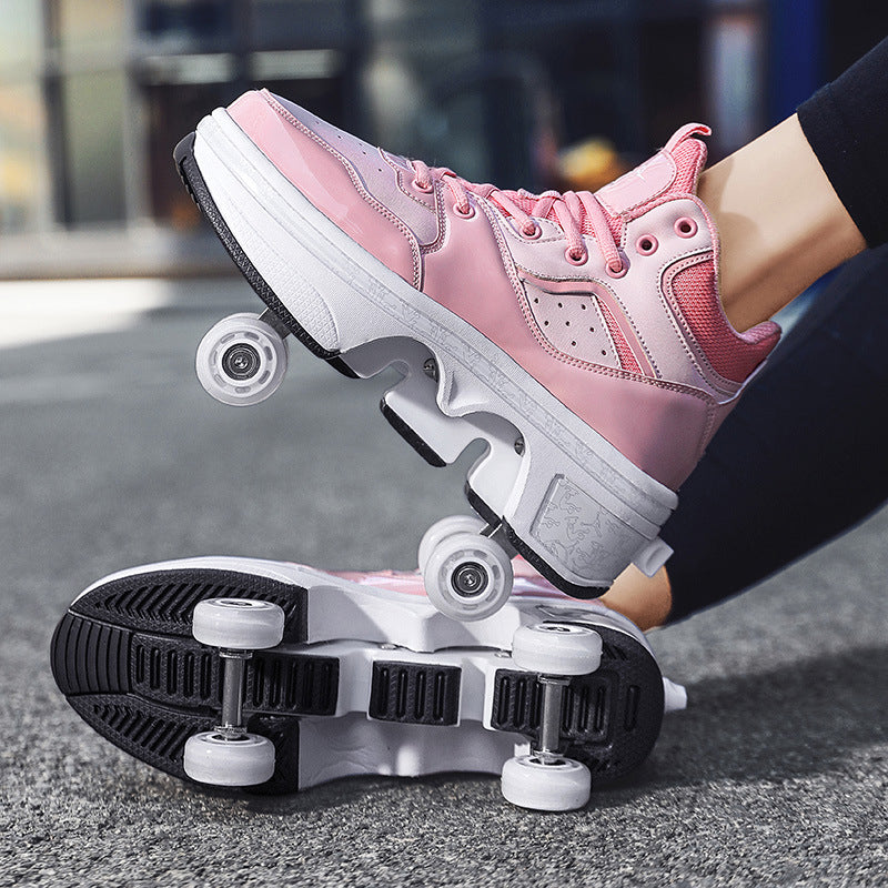 Women's minimalist retractable roller skates from R&G Boutique, featuring sleek design and adjustable wheels for easy skating.