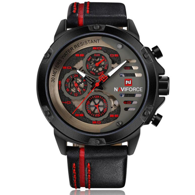 R&G Boutique multifunctional quartz belt watch with a sleek design and digital display, worn on a person's wrist.