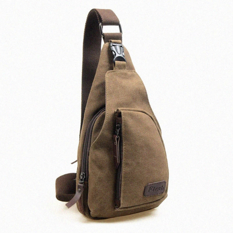 Casual men's chest pack made of durable canvas, worn as a crossbody bag with shoulder strap, by R&G Boutique.